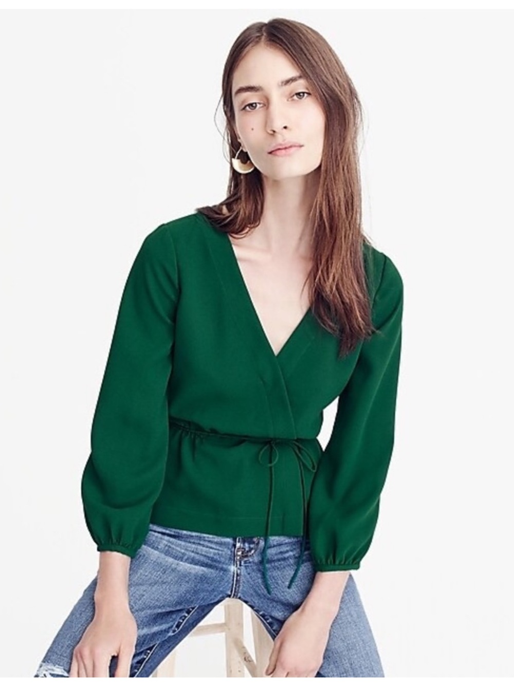 J. Crew | Drapey Crepe Faux Wrap Surplice Tie Waist Top Blouse